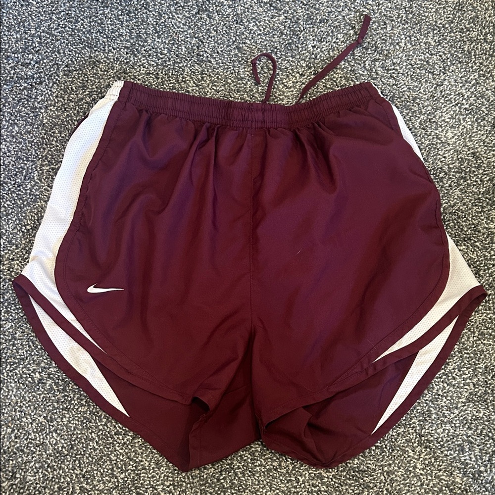 Nike Burgundy and White Running Shorts